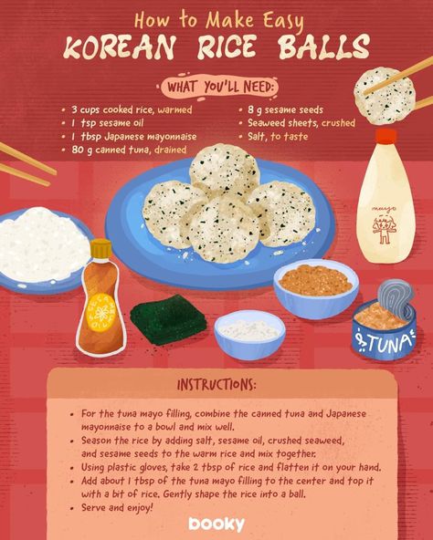 Korean Rice Balls, Homemade Recipe Books, Resipi Kek, Snack Lunch, Homemade Cookbook, Korean Rice, Recipe Drawing, Food Infographic, Yummy Comfort Food