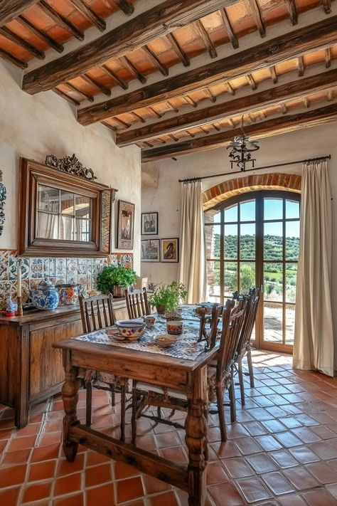 Italian Style Dining Room, Mexican Mansion, Italian Country Home, Terracotta Walls, Country Home Exterior, Tuscany Style, Italian Country, Rustic Italian, Outdoor Living Spaces