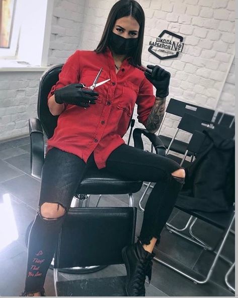 Female Barber Outfit, Barber Outfit Female, Women Barbers Outfits, Women Barber, Female Bartender, Barber Shop Haircuts, Barber Man, Salon Wear, Barbershop Design