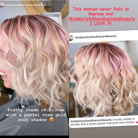 Rose Gold Roots Blonde Hair, Rose Gold Shadow Root, Shadow Fade, Roots Blonde Hair, Root Shadow, Blonde Hair With Roots, Blonde Shades, Shadow Root, Pastel Roses