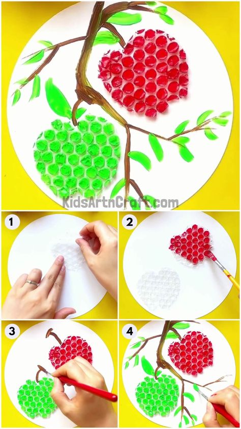 Apple Art And Craft, Bubble Painting Ideas, Apple Crafts For Kids, Apple Tree Craft, Bubble Wrap Painting, Bubble Wrap Crafts, Apple Artwork, Bubble Wrap Art, Jungle Crafts