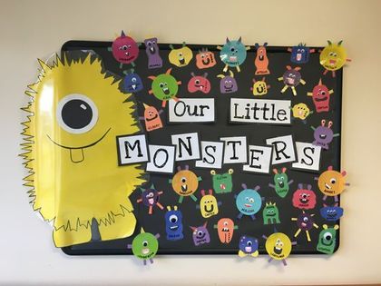 Halloween Bulletin Board Ideas to give your Classroom a Spooky Look Classroom Monster Theme, Monster Themed Bulletin Boards, Monsters Bulletin Board Ideas, Halloween Daycare Bulletin Boards, Halloween Classroom Board Ideas, Pre K October Bulletin Boards, Halloween Toddler Bulletin Boards, Halloween Door Decoration Ideas For Classroom, Halloween Boards Bulletin For Daycare