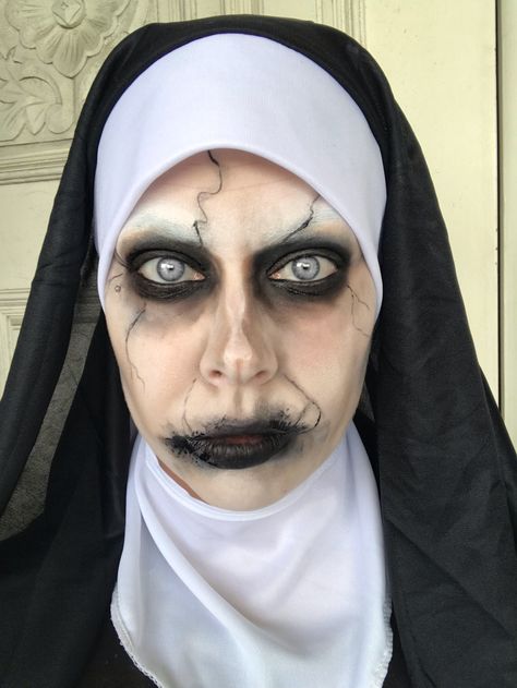 The Nun Makeup The Nun Costume Makeup, Halloween Nun Costume Makeup, Nun Halloween Costumes Makeup, Nun Costume Makeup, Scary Nun Makeup, Nun Makeup Halloween, The Nun Makeup, Black Halloween Makeup, Haunted House Makeup