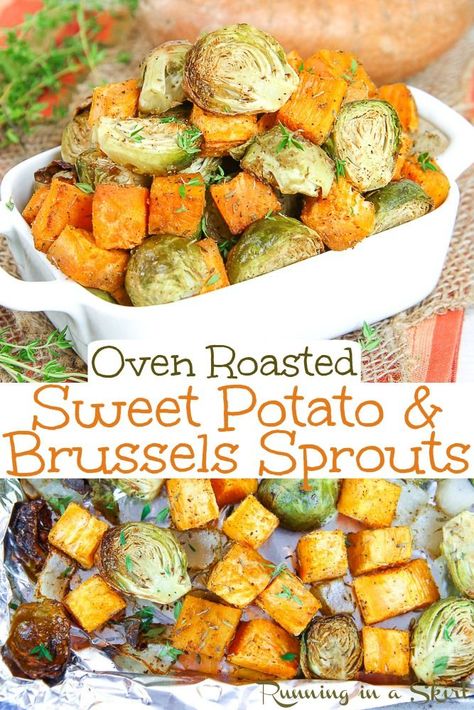 Brussels Sprouts Recipes, Sprouting Sweet Potatoes, Sprouts Recipes, Oven Roasted Sweet Potatoes, Sweet Potatoes Recipe, Roasted Sweet Potato, Easy Vegetable, Dish Ideas, Roasted Brussels Sprouts