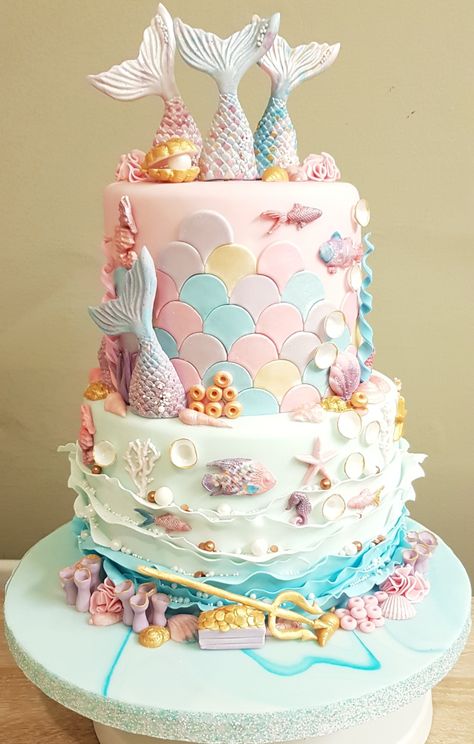 Sea Theme Birthday Cake, Siren Birthday Cake, Cake Mermaid, Birthday Cake Mermaid, Mermaid Birthday Party Cake, Mermaid Cake Ideas, Little Mermaid Cake, Easy Unicorn Cake, Mermaid Cookies