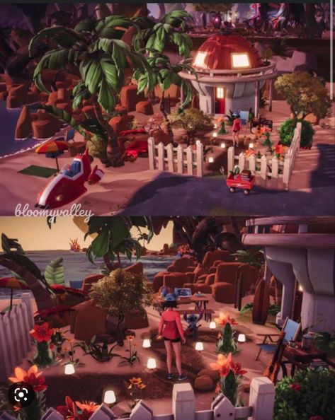 Stitches House Dreamlight Valley, Disney Dreamlight Valley Stitch, Ddv Stitch House, Dream Light Valley Dazzle Beach, Stitch House Dreamlight Valley, Disney Dreamlight Valley Woody House, Dreamlight Valley Wall-e, Ddlv Inspiration Beach, Disney Dreamlight Valley Christmas