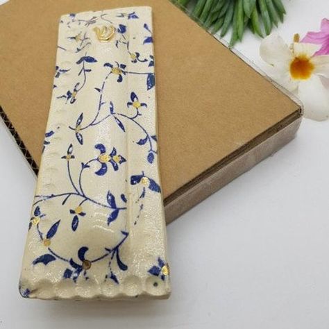 Mezuzah, ceramic hand, Blue and white and gold touches, Judaica wall art, Hand made, Ceramic mezuzah Ceramic Mezuzah Handmade, Diy Aromatherapy Candles, Jewish Heritage, Red Pomegranate, Pottery Gifts, Ceramic Flower Pots, Sell My Art, Handcrafted Art, Ceramic Gifts