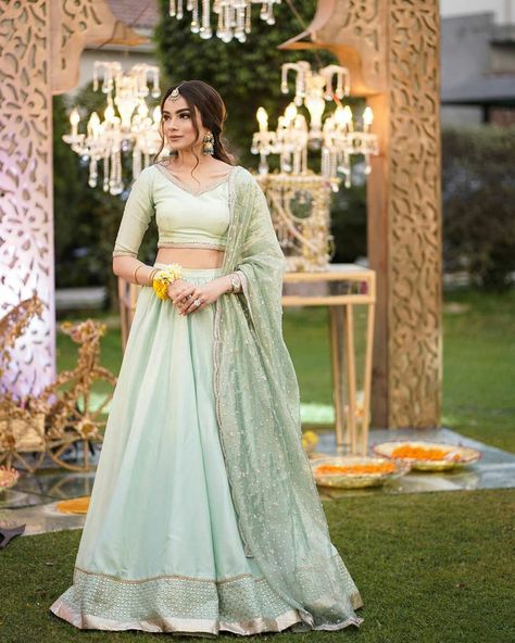 Green Silk Lehenga, Seafoam Green Color, Green Lehenga, Embroidered Lehenga, Lehenga Blouse, Party Wear Lehenga, Pearl And Lace, Modest Wear, Silk Lehenga