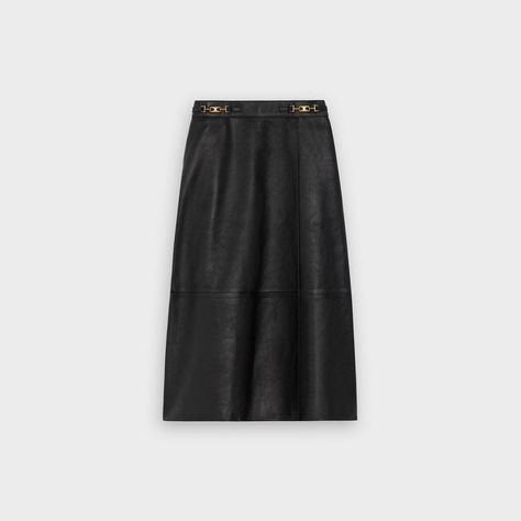 MIDI SKIRT WITH SIGNATURE IN FINE-GRAIN LAMBSKIN - Black | CELINE Celine Skirt, Celine Dress, Black Booties, Dress Skirt, Midi Skirt, Ready To Wear, Womens Skirt, Online Store, Couture