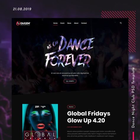 Dance Night Club PSD Website Template Template List, Party Website, Psd Website, Sound Room, Dance Forever, Social Club, Psd Templates, Website Template, Night Club