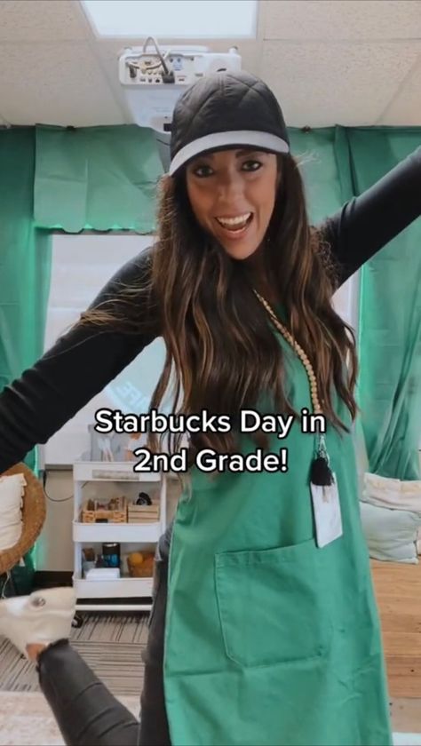 Coffee Shop Classroom Transformation, Starbucks Day In Classroom, Starbucks Work Outfit, Starbucks Barista Outfit, Starbucks Barista Training, Coffee Shop Classroom, Starbucks Classroom, Barista Outfits, Barista Training