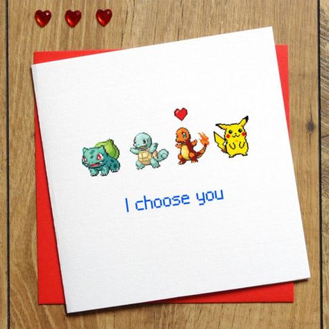 Pokemon Go Card - Birthday Card - Pokemon Card - I Choose You Card - Anniversary Card - Pikachu Love Card - Squirtle - Charmander Bulbasaur - Etsy - Jessica Scissorhands Pokemon Valentine's, Pikachu Love, Pokemon Go Cards, Gifts For Gamer Boyfriend, Pokemon Invitations, Bulbasaur Pokemon, Nerd Boyfriend, Small Business Packaging Ideas, Card Anniversary