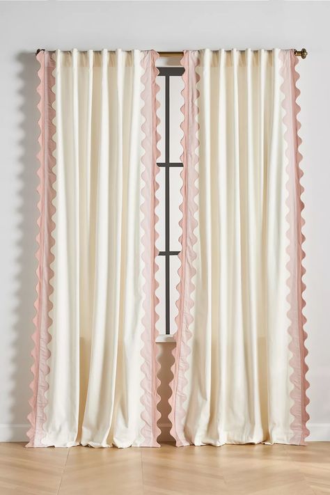 Maeve Scalloped Curtain | Anthropologie Anthropologie Curtains, Blush Curtains, Pink Curtains, Nursery Curtains, Curtain Hardware, Candles For Sale, Home Styling, Cotton Curtains, Pink Fits