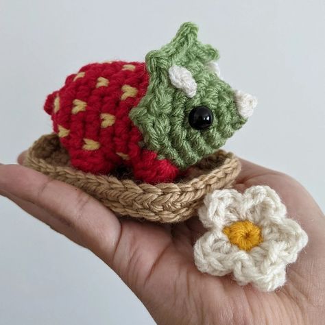 Food Animals Crochet, Dinosaur Chicken Nuggets Crochet Pattern, Crochet Dino Nugget Pattern, Crochet Dino Chicken Nugget, Crochet Strawberry Dinosaur, Dino Crochet, Banana Dinosaur Crochet, Dinosaur Crochet, Fruit Themed Crochet Animals