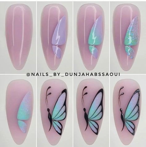 Butterfly Art On Nails, Butterflies Nail Art, Butterfly On Nails, Nails Mariposa, Nails Art Paso A Paso, Butterfly Nails Design, Nail Art Butterfly, Nail Art Step By Step, Summer Nails Coffin