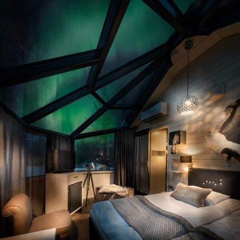 Northern Lights Hotel, Alcove Bed, Glass Cabin, Peaceful Living, See The Northern Lights, Glass Roof, Arctic Circle, Cozy Fireplace, Booking Hotel