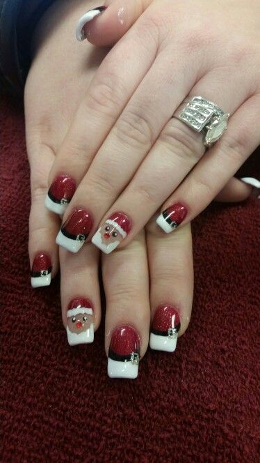 Father Christmas Nails, Santa Nail Designs, Luau Nails, Nailart Christmas, Santa Nail Art, Santa Nails, Baby Santa, Manicure Nail Designs, Finger Nail Art