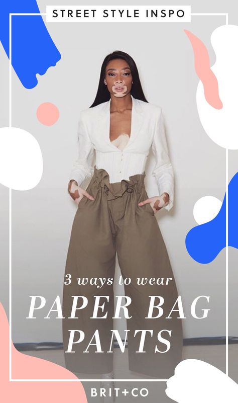 Save this street style inspo for 3 celebrity-approved ways to wear paper bag pants. Tying Paper Bag Pants, Luxury Chic Pants With Paperbag Waist, How To Style Paper Bag Pants, Chic Paperbag Waist Pants With Belt Loops, Style Paper Bag Pants, Paper Bag Pants, Paper Bag Waist Pants, Bag Pants, Paperbag Pants