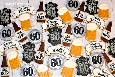 Katy's Kitchen: Cheers and Beers to 60 Years Cookies 60th Birthday Cookies, Beer Cookies, Cookie Cake Designs, Baby Clothes Brands, Clothes Brands, Cedar Rapids Iowa, 40th Birthday Decorations, 40th Birthday Cakes, Beer Birthday