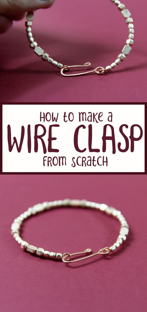 How To Use Beading Wire, Diy Clasps For Jewelry, Wire Hoops Diy, Jewelry Clasps Diy How To Make, Jewelry Making Tutorials Necklaces, Diy Metal Bracelets Wire Jewelry, Necklace Clasps Diy, Diy Bracelet Clasp, Wire Wrapped Bracelet Tutorial Simple