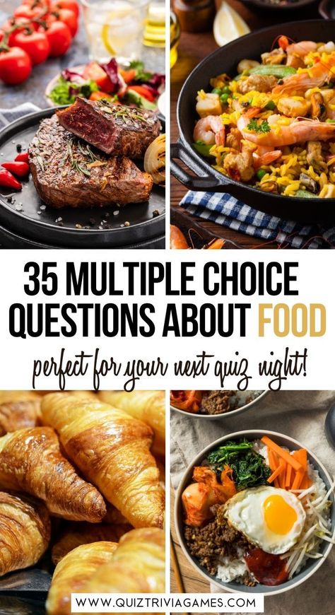 Looking for some fun Food Trivia Multiple Choice Questions? Check this out! You'll find 4 rounds of MCQ about food including a free picture round (printable). Trivia Night Food Ideas, Snacks For Trivia Night, Food Trivia, Hosting A Trivia Night, Food Trivia Questions And Answers, What Is Tofu, Trivia Categories, My Kitchen Rules, Types Of Pastry