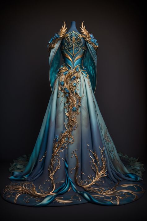 Pisces zodiac sign inspired gown Mythical Dresses Gowns, Fantasy Ball Gowns Goddesses, Gon Outfits, Mythical Outfits, Pisces Dress, Artistic Costumes, Zodiac Dresses, Westeros Fashion, Dress Armor