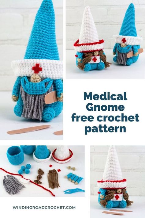 Crochet Retirement Gift Ideas, Nurse Gnome Crochet Pattern, Crochet For Nurses Gift Ideas, Nursing Crochet Ideas, Free Crocheted Gnome Patterns, Nurse Crochet Ideas, Crochet Gifts For Nurses, Crocheted Gnomes Pattern Free, Free Crochet Gnome Pattern Amigurumi