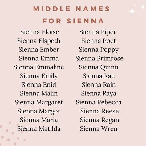 Sienna Name, Baby Middle Names, Cute Middle Names, Cool Middle Names, Female Character Names, Celebrity Baby, Sign Language Alphabet, Middle Names, Celebrity Baby Names