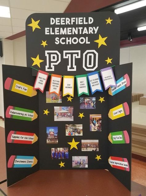 Pto Table Display, Pto Display Boards, Pta Trifold Board, Pta Back To School Night Ideas, Pto Poster Board Ideas, Pta Table Display, Pto Bulletin Board Ideas, Pta Bulletin Board Ideas, Pto Bulletin Board