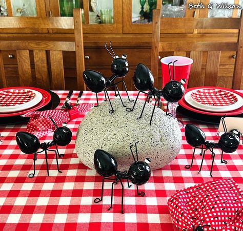 Ants-tertainment on a Summer Picnic Tablescape, more information about everything on this table setting and where it all came from in my blog post about it all here: https://www.whispersoftheheart.com/blog/2024/5/8/ants-tertainment-on-a-summer-tablescape Ant Themed Party, Ant Picnic Party, Picnic Tablescape, Themed Tablescapes, The Ants Go Marching, Ants Go Marching, Ant Picnic, Whispers Of The Heart, Summer Tablescapes