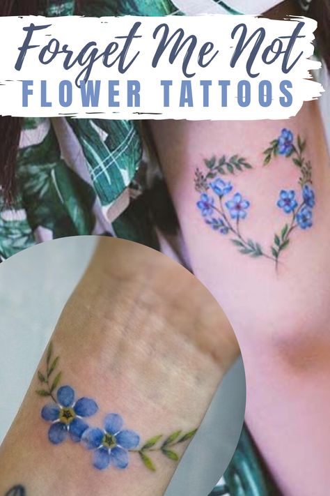 Stunning Forget Me Not Flower Tattoos - Tattoo Glee Alzheimers Tattoo, Forget Me Not Flower Tattoo, Blue Flower Tattoos, Forget Me Not Tattoo, Daisy Tattoo Designs, Flower Tattoo Meanings, Remembrance Tattoos, Flower Wrist Tattoos, Knot Tattoo