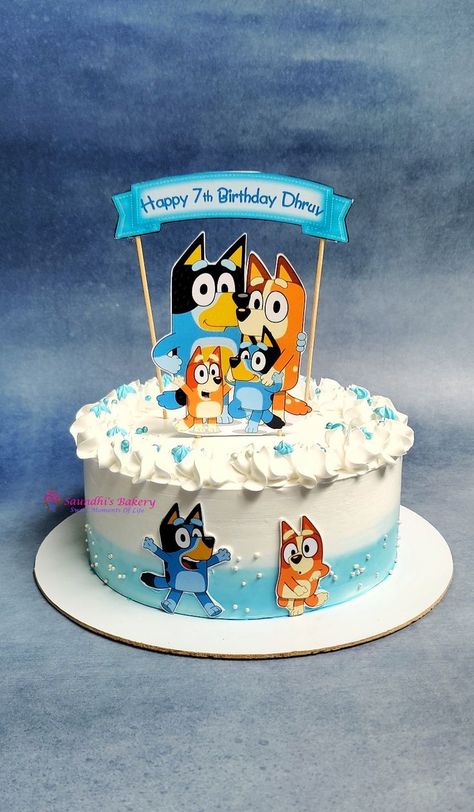 Bandit Cake Bluey, Buttercream Bluey Cake, Bingo And Bluey Cake, Small Bluey Cake, Birthday Cake Bluey Theme, Bingo Bluey Cake Ideas, Bluey Cake Diy, Bluey Cupcake Cakes, Bluey Cake Ideas Birthday