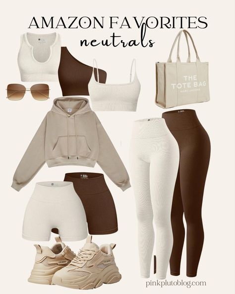 Neutral Look Outfit, Hallow Costumes, Amazon Must Haves Clothes, Amazon Outfit Ideas, Essentials Outfit, Clean Girl Outfit, Neutral Wardrobe, Gymwear Outfits, Fitness Wear Outfits