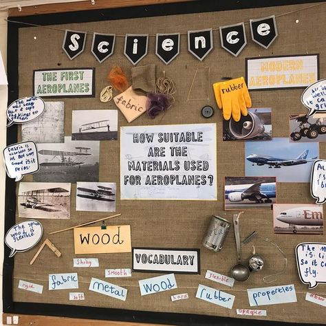 Ks1 Science Display, Natural Classroom Displays Boards, Learning Journey Display, Cork Board Picture Collage, Eyfs Learning Journey Display, Year 1 Science Materials Display, Ks1 Displays, Science Working Wall Ks2, Materials Display Ks1