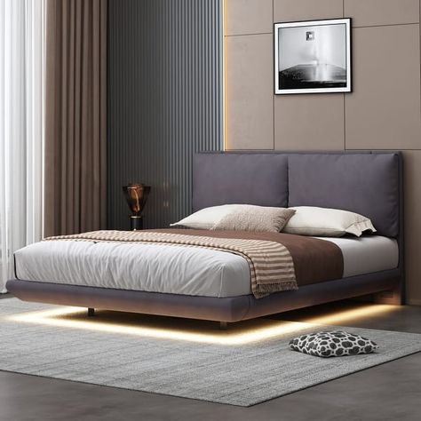 LED Floating Bed Low Profile Bed Multi-Functional Platform Bed Frame - On Sale - Bed Bath & Beyond - 39490109 Unique Bed Design, Unique Bed, Low Profile Bed, Motion Sensor Light, Bed Legs, Floating Bed, Wood Frame Construction, Sensor Light, Wood Bed Frame