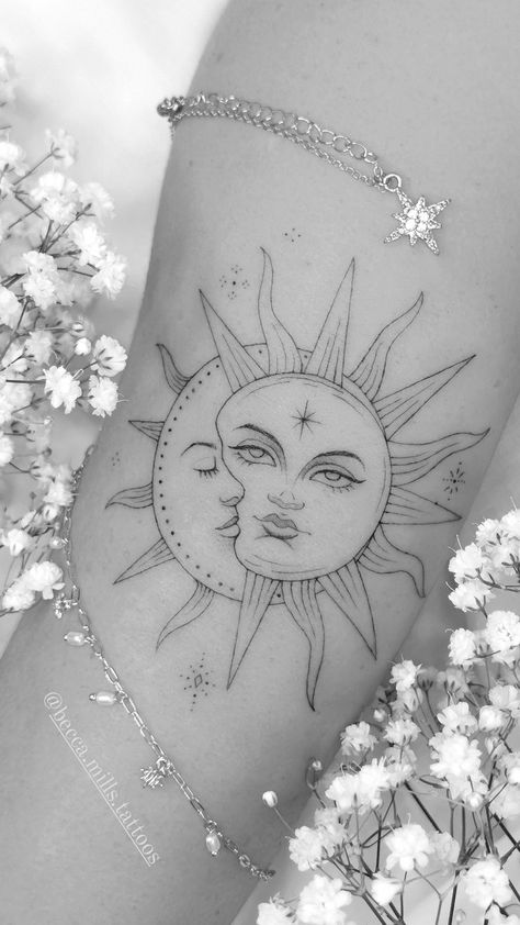 Sun moon star tattoo elbow tattoo tattoos for women Detailed Sun And Moon Tattoo, Sun Moon Knee Tattoo, Sun Moon And Starts Tattoo, Sun And Moon Scales Tattoo, Sun Moon Flower Tattoo, Moon Sun And Stars Tattoo, Moon Sun Stars Tattoo, Sun Goddess Tattoo, Half Sun Half Moon Tattoo