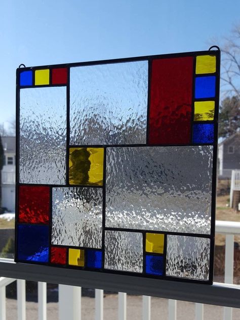 Mondrian Art, Modern Stained Glass, Glass Window Art, Custom Stained Glass, Panels Wall, Contemporary Glass Art, Stained Glass Window Hanging, Nouveau Art, Glass Bottle Crafts