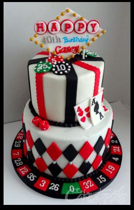 Casino Night  40th Birthday Cake- https://www.facebook.com/Caketopolis Casino 40th Birthday Party Ideas, Casino Cake, Idea Cake, Casino Birthday, Birthday Cake For Husband, Poker Party, Vegas Party, Gambling Cake, 40th Birthday Cakes