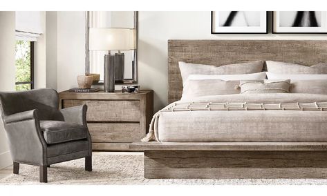 Rooms Bedroom | RH Restoration Hardware Bedroom, Bed Linen Design, Top Beds, Cool Beds, Contemporary Bedroom, Restoration Hardware, Luxurious Bedrooms, Goa, Luxury Bedding