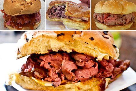 Roast Beef Sandwich Recipes, Hamburger Rolls, Onion Rolls, Types Of Pizza, Roast Beef Sandwiches, Roast Beef Recipes, Types Of Cheese, Beef Sandwich, American Cheese