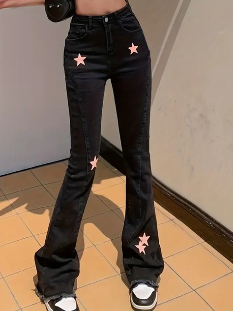 Jeans Acampanados Estampado Estrellas En Negro Jeans - Temu Womens Denim, Star Pattern, Women Denim Jeans, Bell Bottom, Black Star, Star Patterns, Jean Outfits, Bell Bottoms, Flare Jeans