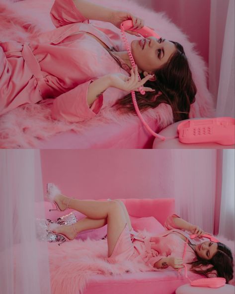 Pink Bed Photoshoot, Pink Couch Photoshoot, Pink Girly Photoshoot, Pink Room Photoshoot, Telephone Photoshoot, Getting Ready Photoshoot, Bed Photoshoot, Pink Photoshoot, Y2k Photoshoot