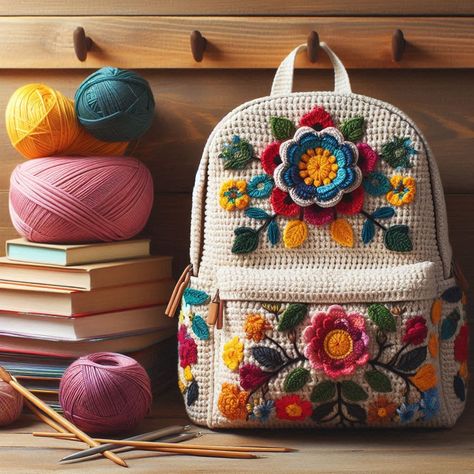 Create your own crochet backpack with this detailed pattern. A handmade accessory that combines style and practicality! Crochet A Backpack, Crochet Library Bag, Free Crochet Handbags Patterns, Backpack Crochet Pattern Free, Crochet Backpack Free Pattern, Knitting Backpack, Crochet Diaper Bag, Crochet Handbag Patterns Free, Crochet Bags Free Patterns