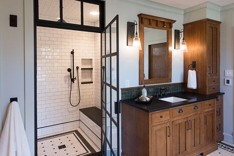 Modern Craftsman Bathroom, Craftsman Bathroom Ideas, Craftsman Bathroom Remodel, Mission Style Bathroom, Modern Craftsman Interior, Craftsman Style Bathroom, Craftsman Style Bathrooms, Craftsman Style Interior, Craftsman Interior Design