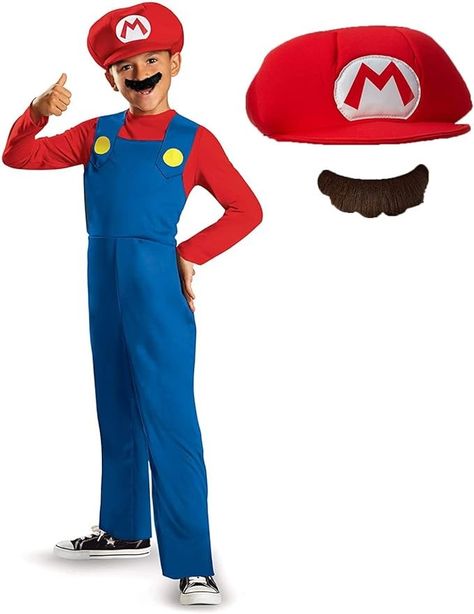 Amazon.com: Disguise Nintendo Super Mario Bros DISK73689L Classic Costume, (Small 4-6 years), Red, Blue : Clothing, Shoes & Jewelry Mario Fancy Dress, Mario Clothes, Mario Brothers Costumes, Super Mario Costumes, Mario Hat, Mario Costume, World Book Day Costumes, Book Day Costumes, Fancy Dress Up