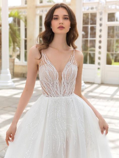 by Enzoani Ivory Gown, A Line Wedding Dress, Evening Dresses For Weddings, Beaded Wedding, Brides Wedding Dress, A Line Gown, Elegant Wedding Dress, A-line Wedding Dress, Beaded Lace