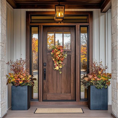 As the crisp autumn air begins to roll in, there’s nothing like the warm embrace of fall decor to welcome the season into your home. Imagine stepping onto your porch, a cup of hot cider in hand, and being greeted by the vibrant colors of fall, perfectly captured by this Faux Foliage Fall Swag. It’s the perfect way to say hello to fall and all the coziness it brings. Lifelike Design: Crafted with attention to detail, this swag features an array of faux autumn leaves in rich reds, oranges, and yel Front Fall Decor, Fall Floral Arrangements Front Porch, Washtub Fall Decor Ideas, Front Of House Fall Decor, Fall Porch Flower Arrangements, Fake Plants Outside Front Porches Fall, Unique Fall Front Porch Decor, Entry Way Fall Decorations, Fall Exterior Decor Front Porches