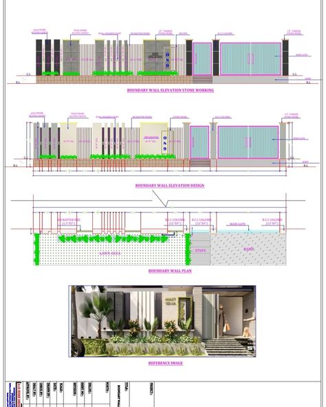 Exterior detailing working drawing interior and exterior working Boundary Wall Detail Drawing, Modern Boundary Wall Design Exterior, Compound Wall Design Exterior Modern, Boundary Wall Design Modern, Compound Wall Design Architecture, Front Boundary Wall Design Exterior, Modern Compound Wall Design, Compound Wall Design Exterior, Boundary Wall Design Exterior Modern