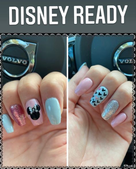 Disney nails Summer Nails At Home, Summer Disney Nails, Classy Disney Nails, Disney Gel Nails, Disney World Nails, Nail Design Acrylic, Nail Designs Acrylic, Nails Inspiration Pink, Disney Nail Designs