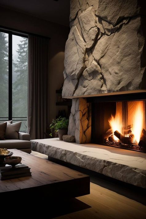 30 Stunning Stone Fireplace Ideas for Your Home Stone Fireplace Ideas, Stone Fireplace Decor, Classic Wood Floors, Grey Stone Fireplace, Rustic Stone Fireplace, Stone Fireplace Designs, Stacked Stone Fireplaces, Cabin Fireplace, Stone Mantel